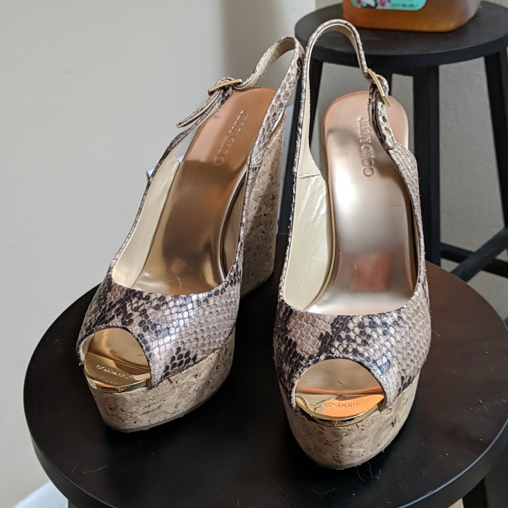 Jimmy Choo snakeskin print wedge slingbacks